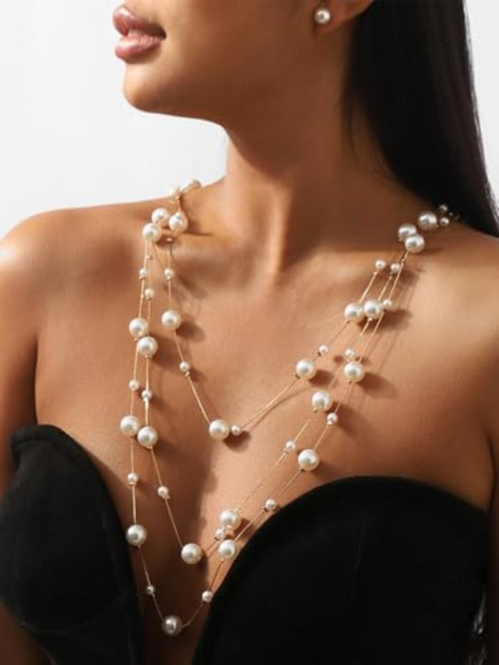 Vintage Pearl Multi Strand Necklace for WomenPearl Tassel Long‎ Chain Necklace